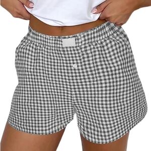 Plaid Pajama Lounge Sleep Striped Bottom Short Black